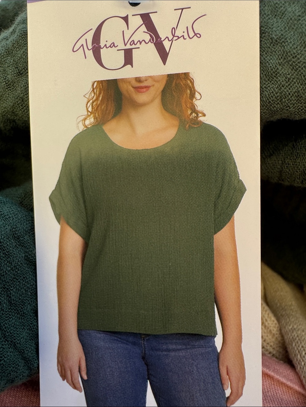 Gloria Vanderbilt Deep Olive Short Sleeve Scoop Neck Top